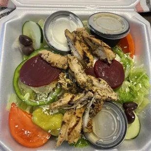 Thursday special grilled chicken Greek salad $9.99