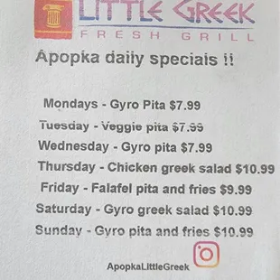 These daily Specials are Great and a definite go to!