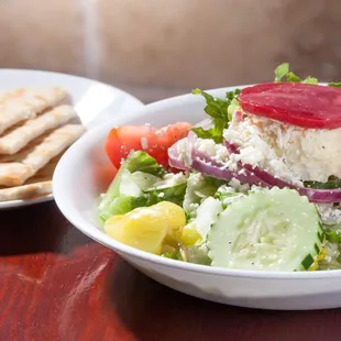 Mini Greek Salad with warm Pita Bread!