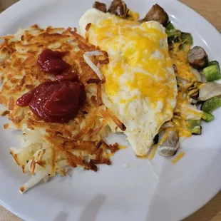 Sausage, mushroom, and bell pepper omelet