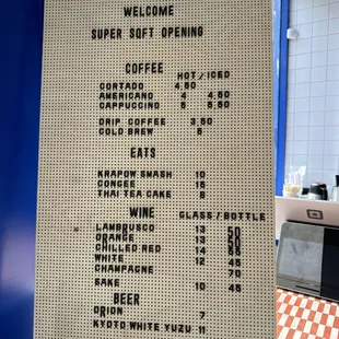 a menu for a super soft opening