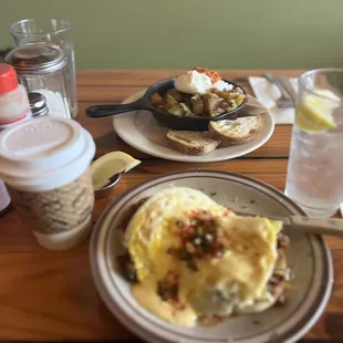 Huevos Benedictos and Bacon Hash