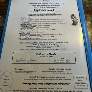 Lunch menu