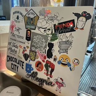 stickered espresso machine