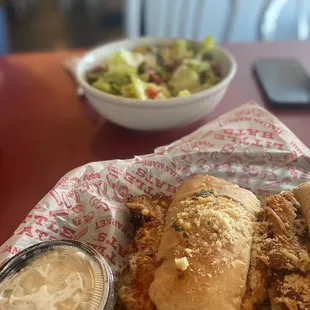 Chicken. Parm and salad