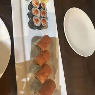 Spicy salmon roll and Grand Canyon roll