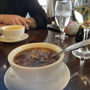 Hot and Sour soup and Egg drop soup, yummy!