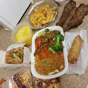 a variety of food items on a counter