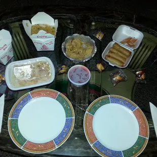 Here i have shrimp fried rice, coconut shrimp, crab rangoon, and spring rolls.  Btw, they do not skimp out on the shrimp!