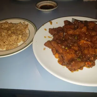 Garlic fried chicken and fried rice