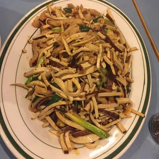 Pork with shredded tofu. Yum!