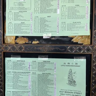 the menu and prices