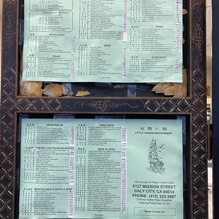 Updated menu with price changes.