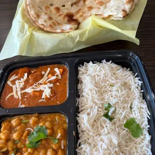 Chana paneer tikka masala rice naan