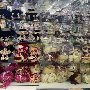 Grooms turbans displayed with jewelry sets