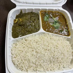 Non-Vegetarian Dinner enough to share for two. Including Naan, Tandoori Chicken, Saag Paneer, and a dessert.