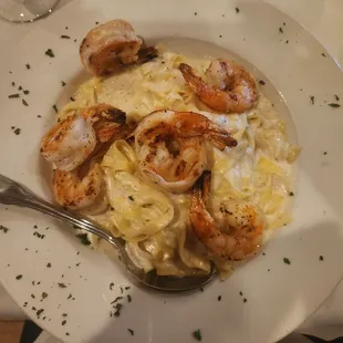 Fettuccine Alfredo with shrimp.