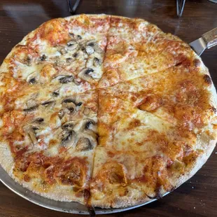 Medium half cheese, half mushroom. Delicious!