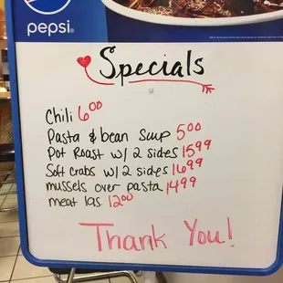 Specials change nightly
