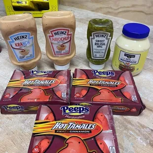 a variety of condiments