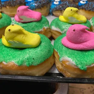 food, donuts, dough desserts