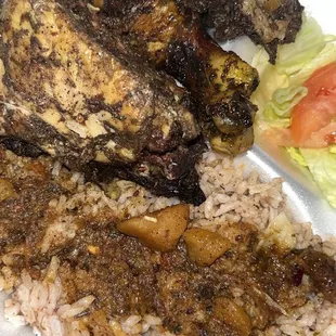 Jerk chicken/ rice and peas