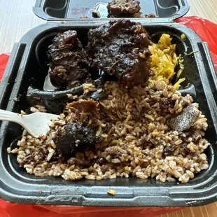 Ox tail, rice n peas, cabbage