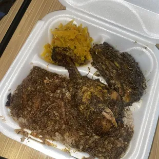 Jerk chicken rice and cabbage