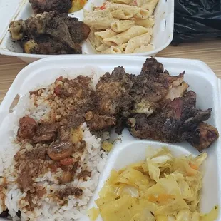 two take out containers of food