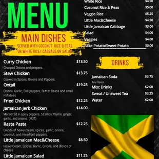 the menu for the little jamaica menu