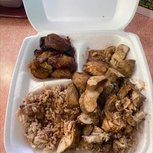 Jerk Chicken  Rice &amp; peas Plaintains