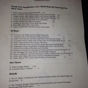 Menu side 1
