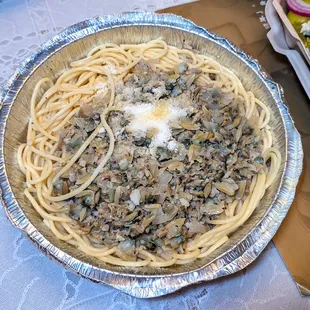 spaghetti &amp; clams $22.50 (includes tax)