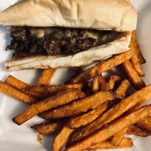 a hot dog and french fries