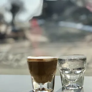 Cortado and Soda Water at the window