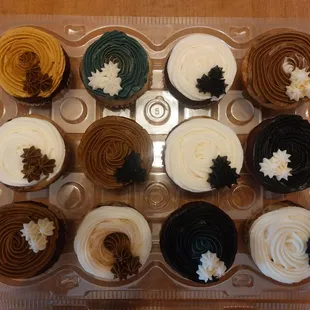 a tray of cupcakes