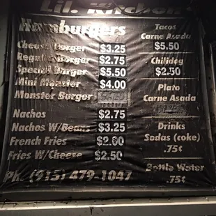 a menu for burgers