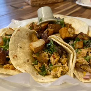 Takeout from Little Knights's -chicken street taco on flour tortillas