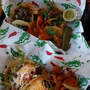 Mmm sauteed potatoes and onions...fresh steak soft tacos...steak street tacos...great service...went home full and impressed!!!