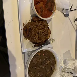 Pepper soup and jollof with assorted meat