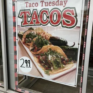 Taco Tuesday pricing for 1 taco.