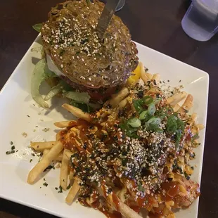 Ramen burger subbed with Kimichi fries
