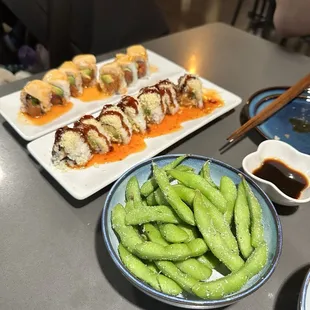 Edamame, and two special rolls