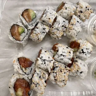 Spicy tuna roll and Alaska roll