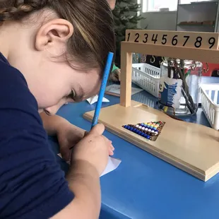 Montessori work cycle: Math, hanging bead extension.