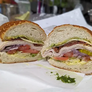 Turkey, Bacon, Pepper Cheese on Dutch Crunch