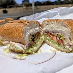 Chicken breast and black forest ham on sweet roll