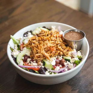 Greek Salad with Pulled Chipotle Chicken