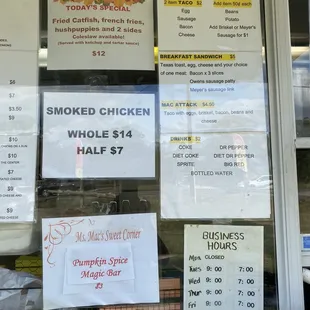 menus and prices