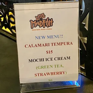 NEW MENU items